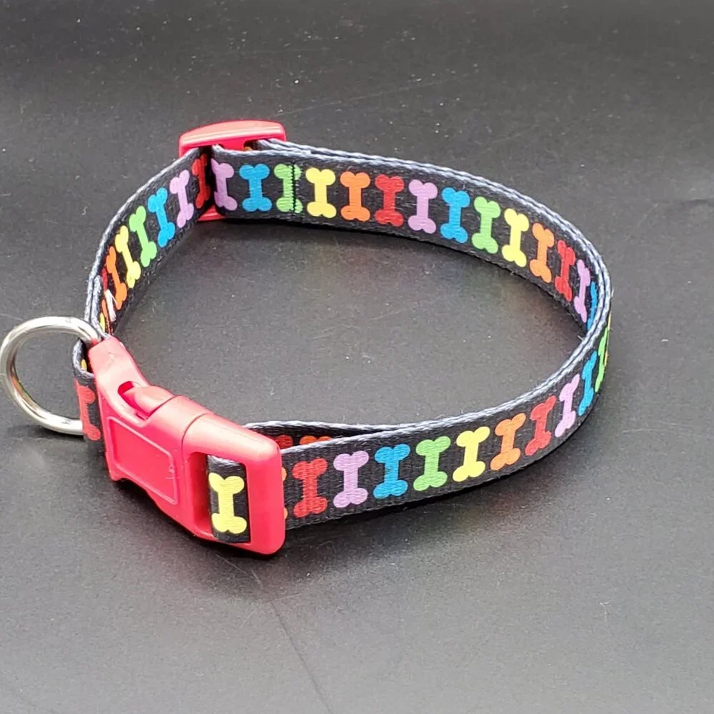 Adjustable Colorful Bone Print Dog Collar